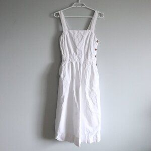 Gap Women's Sz 0 White Linen Blend Apron Sleeveless‎ Buttoned Midi Dress